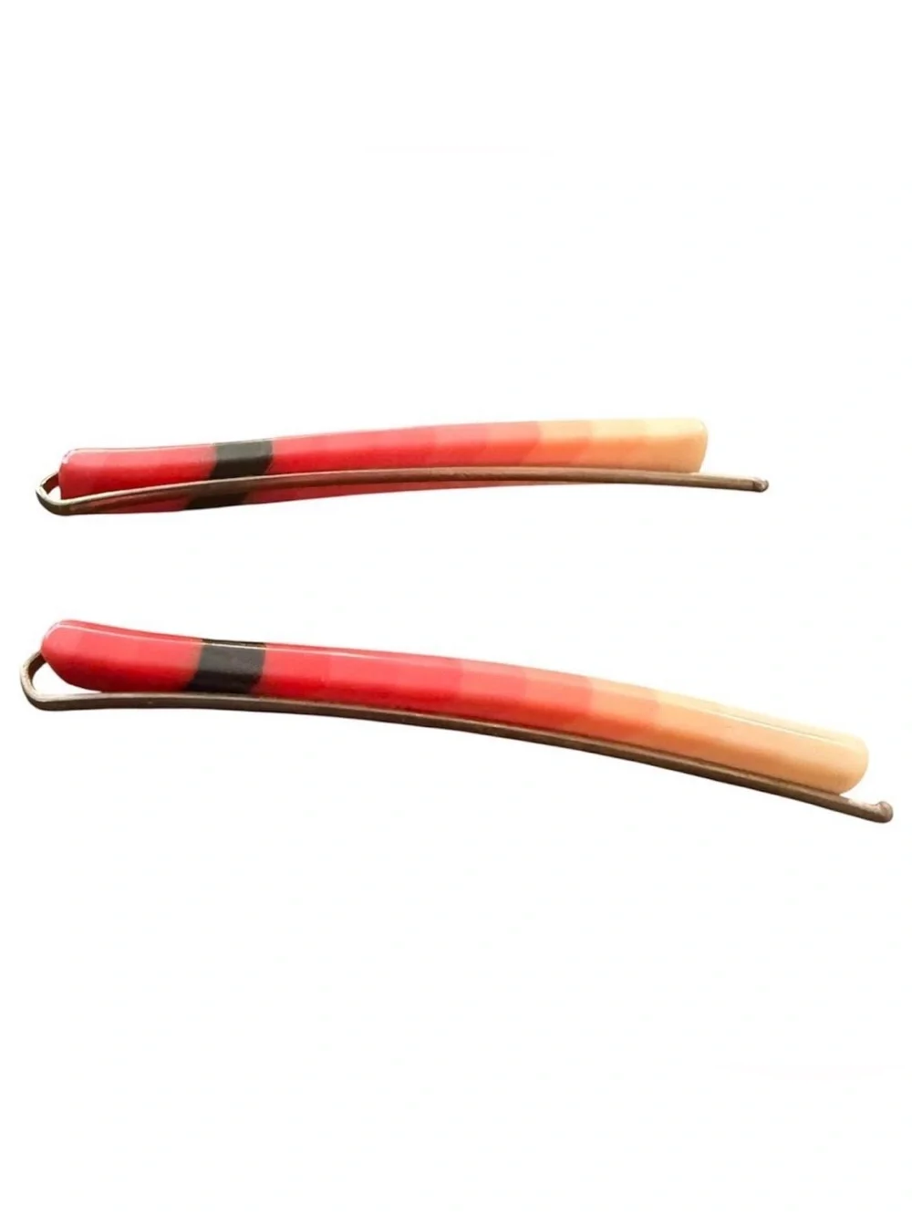 1970s Vintage Metal Back Hair Clips Bobby Pins in Red & Orange, Deadstock, 2.5”